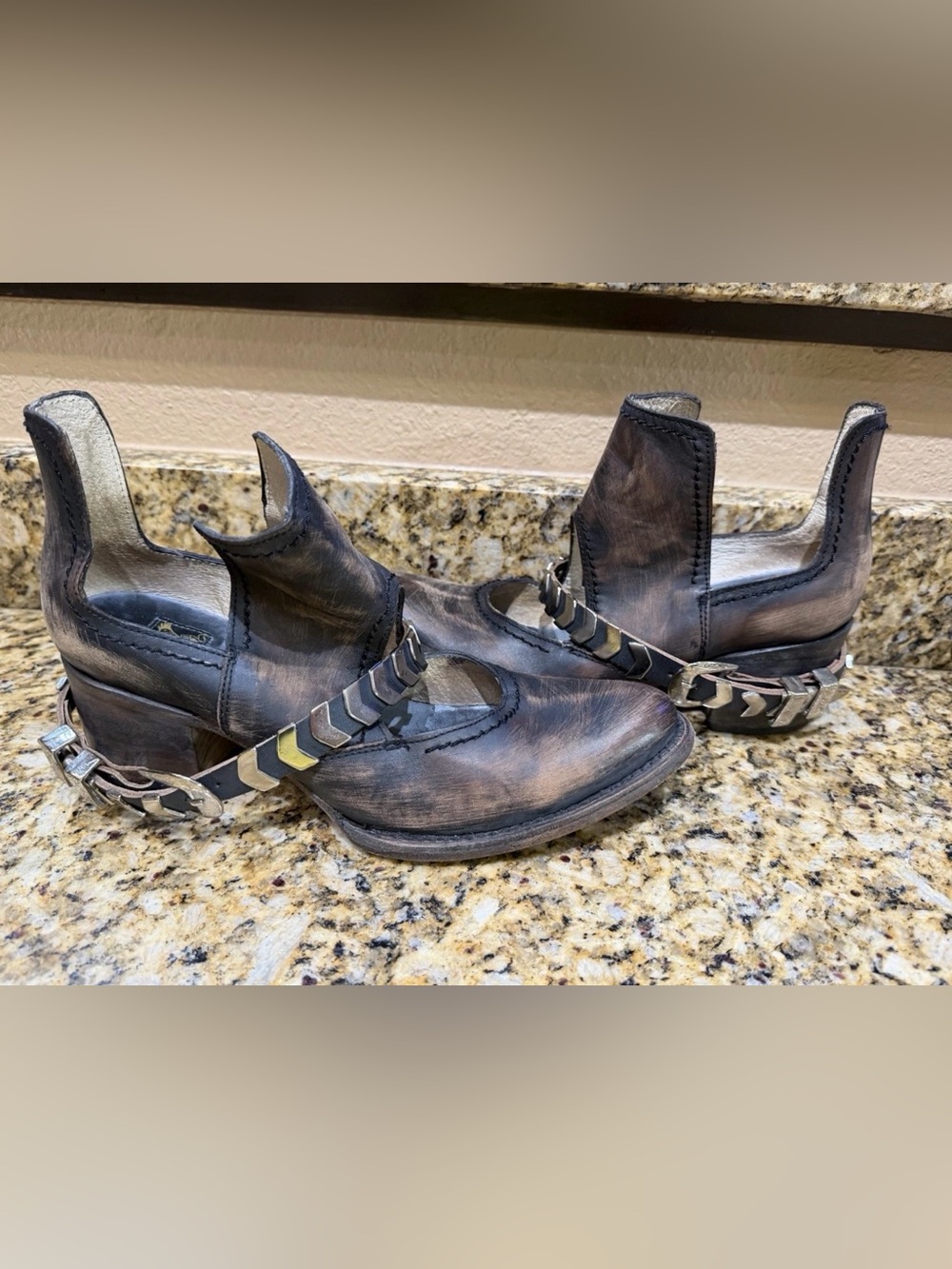 FREEBIRD BLADE FB-Blade Size 10 Distressed Booties 2-1/2” Heel Slip On Brown